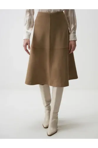 Beige Relaxed Fit Knit Velvet Midi Skirt - 5