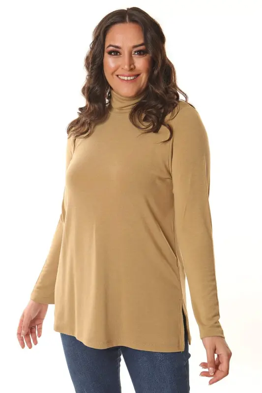 Beige Ribbed Turtleneck - 2