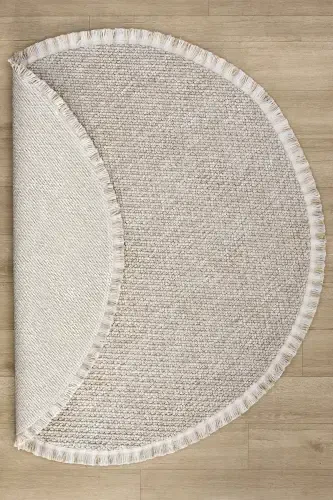 Beige Round Washable Rug Living Room Kitchen Hallway Runner Woven Machine Carpet 0012 DAİRE-Beige 6 - 2