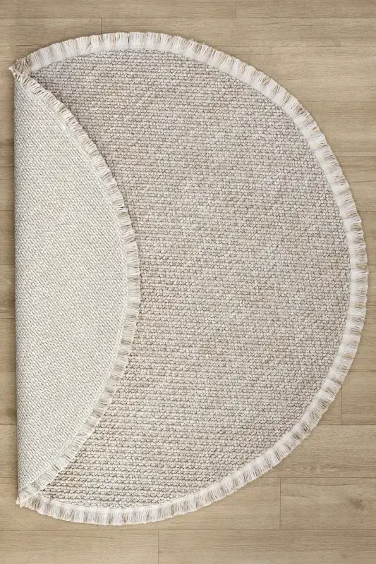 Beige Round Washable Rug Living Room Kitchen Hallway Runner Woven Machine Carpet 0012 DAİRE-Beige 6 - 2