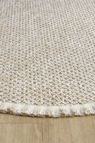 Beige Round Washable Rug Living Room Kitchen Hallway Runner Woven Machine Carpet 0012 DAİRE-Beige 6 - 3