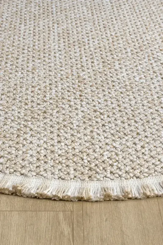 Beige Round Washable Rug Living Room Kitchen Hallway Runner Woven Machine Carpet 0012 DAİRE-Beige 6 - 3