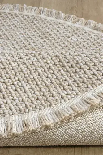 Beige Round Washable Rug Living Room Kitchen Hallway Runner Woven Machine Carpet 0012 DAİRE-Beige 6 - 5