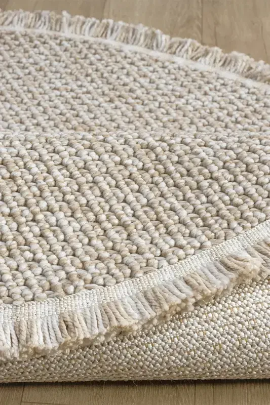 Beige Round Washable Rug Living Room Kitchen Hallway Runner Woven Machine Carpet 0012 DAİRE-Beige 6 - 5