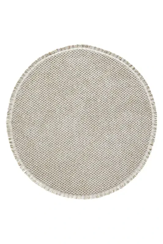 Beige Round Washable Rug Living Room Kitchen Hallway Runner Woven Machine Carpet 0012 DAİRE-Beige 6 - 6