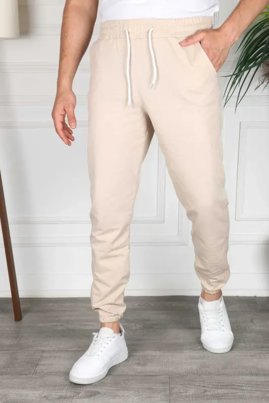 Beige rubber hem sweatpants-Metallicrubberbeige - GOLDEN TOPTAN
