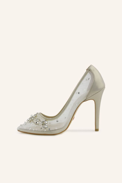 Beige Satin Lena High Heel Wedding Shoes - 11