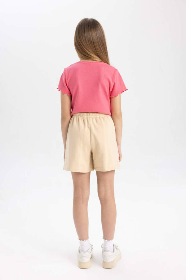 Beige Shorts with Pockets and Woven Label for Girls - 6