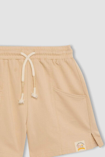 Beige Shorts with Pockets and Woven Label for Girls - 8