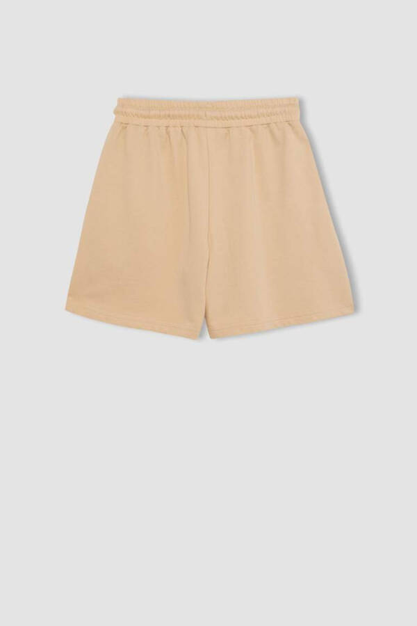 Beige Shorts with Pockets and Woven Label for Girls - 9