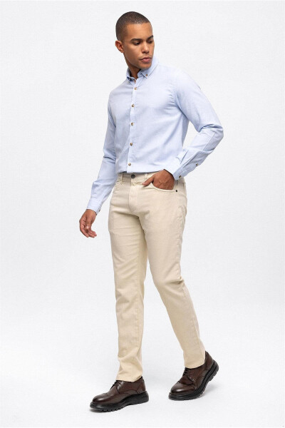 Beige Slim Fit 5 Pocket Cotton Chino Pants - 2