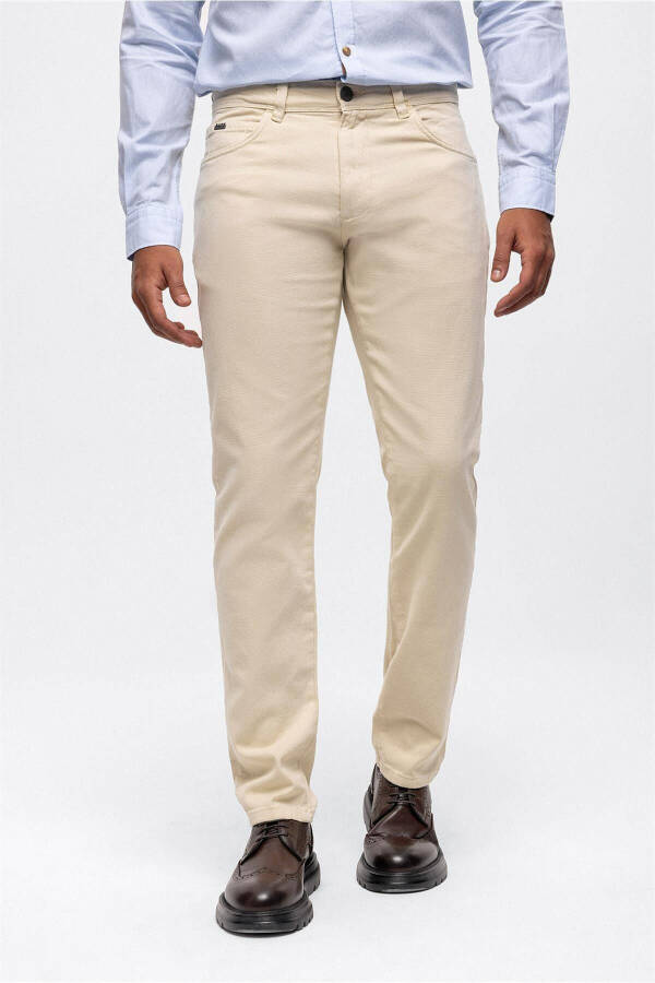 Beige Slim Fit 5 Pocket Cotton Chino Pants - 3