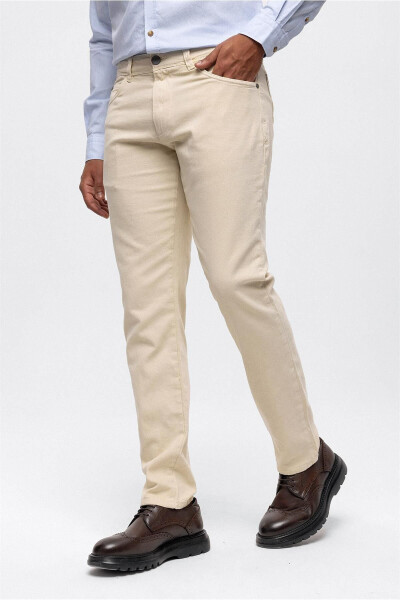 Beige Slim Fit 5 Pocket Cotton Chino Pants - 4