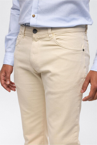 Beige Slim Fit 5 Pocket Cotton Chino Pants - 5