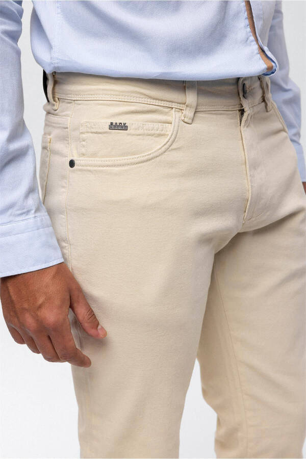 Beige Slim Fit 5 Pocket Cotton Chino Pants - 6