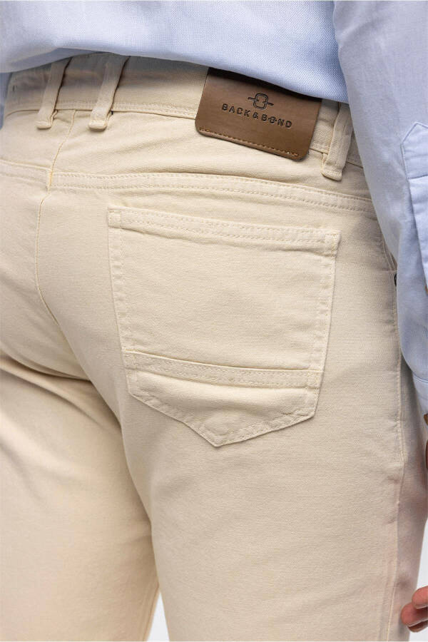 Beige Slim Fit 5 Pocket Cotton Chino Pants - 7