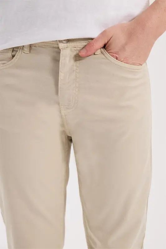 Beige Slim Fit 5-Pocket Sport Trousers - 4