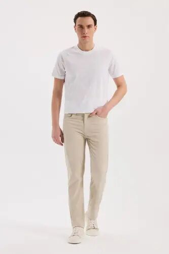 Beige Slim Fit 5-Pocket Sports Trousers 