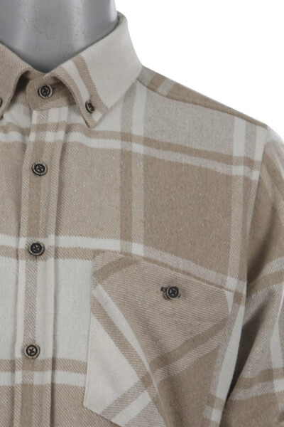 Beige Slim Fit Button-Down Plaid Shirt - 10