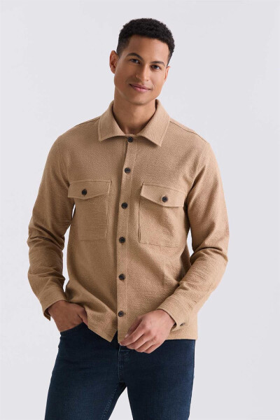 Beige Slim Fit Button-Down Pocket Sports Shirt - 5