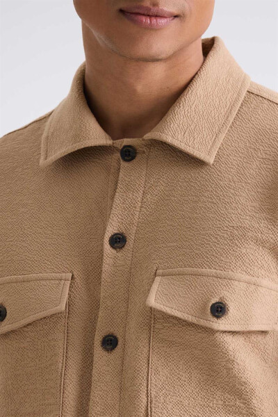 Beige Slim Fit Button-Down Pocket Sports Shirt - 7