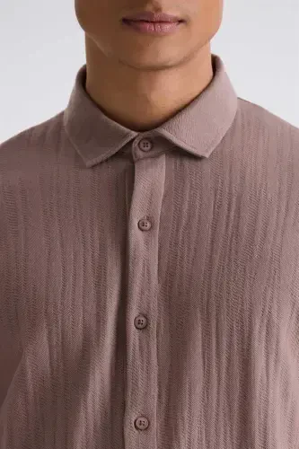 Beige Slim Fit Button-Up Collar T-Shirt - 3