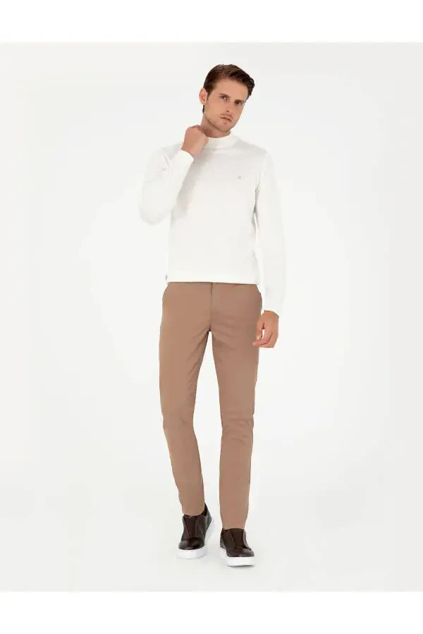Beige Slim Fit Canvas Pants - 1