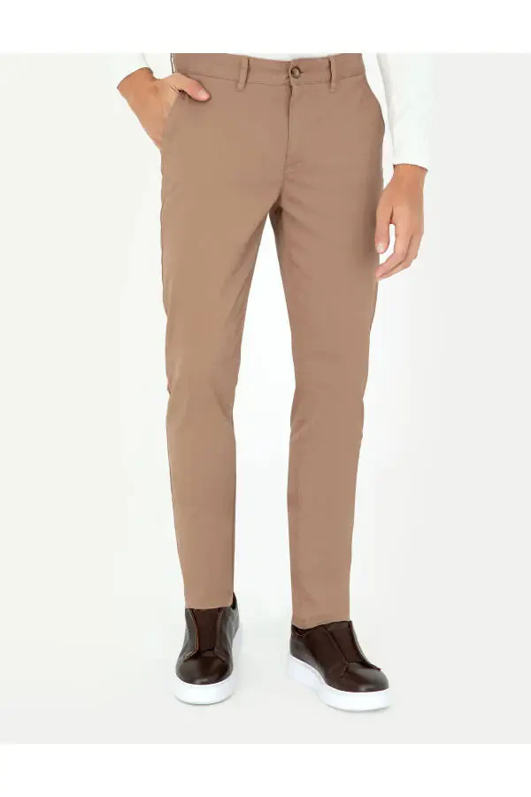 Beige Slim Fit Canvas Pants - 2