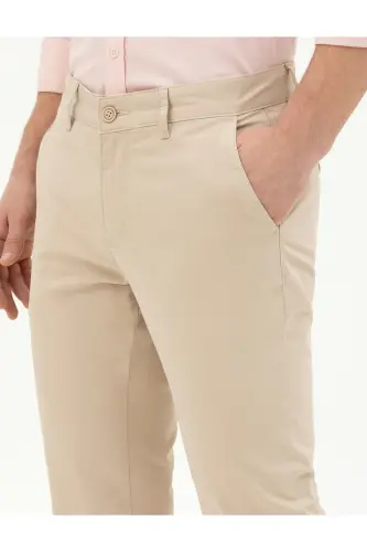Beige Slim Fit Canvas Pants - 5