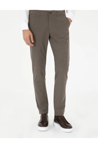 Beige Slim Fit Canvas Trousers - PIERRE CARDIN (1)