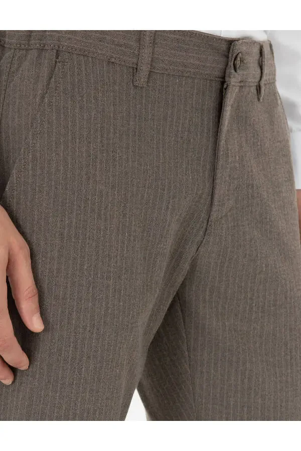 Beige Slim Fit Canvas Trousers - 5