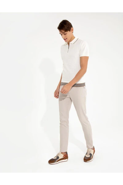 Beige Slim Fit Canvas Trousers - 3