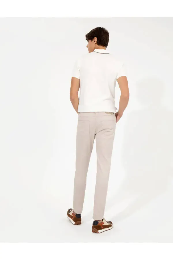 Beige Slim Fit Canvas Trousers - 4