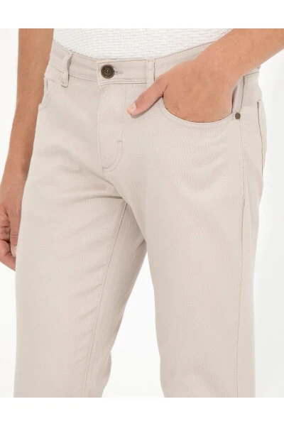 Beige Slim Fit Canvas Trousers - 6