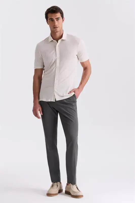 Beige Slim Fit Collar T-Shirt - 2