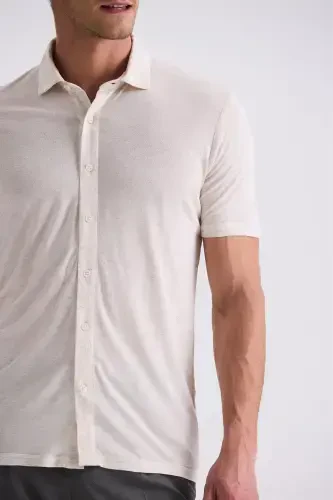 Beige Slim Fit Collar T-Shirt - 3