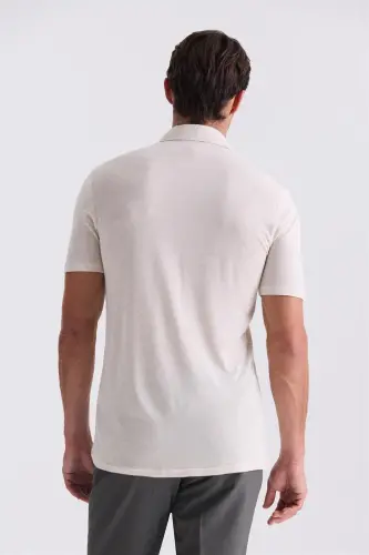 Beige Slim Fit Collar T-Shirt - 4