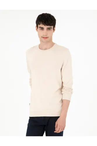Beige Slim Fit Crew Neck Basic Knit Sweater 50296575-VR011 - Beige 