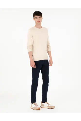 Beige Slim Fit Crew Neck Basic Knit Sweater 50296575-VR011 - Beige - 4