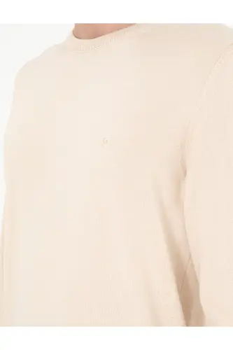 Beige Slim Fit Crew Neck Basic Knit Sweater 50296575-VR011 - Beige - 7