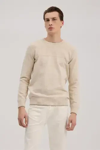 Beige Slim Fit Crew Neck Knit - 1