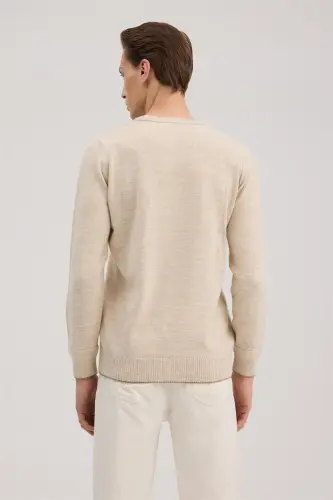 Beige Slim Fit Crew Neck Knit - 4