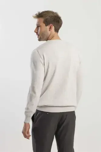Beige Slim Fit Crew Neck Knitted Sweater - 4
