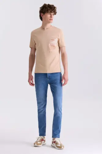 Beige Slim Fit Crew Neck T-Shirt - 2
