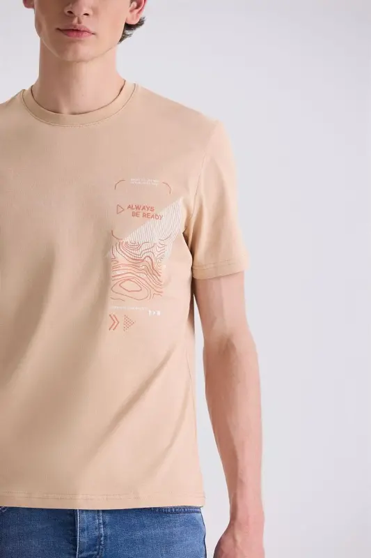 Beige Slim Fit Crew Neck T-Shirt - 3