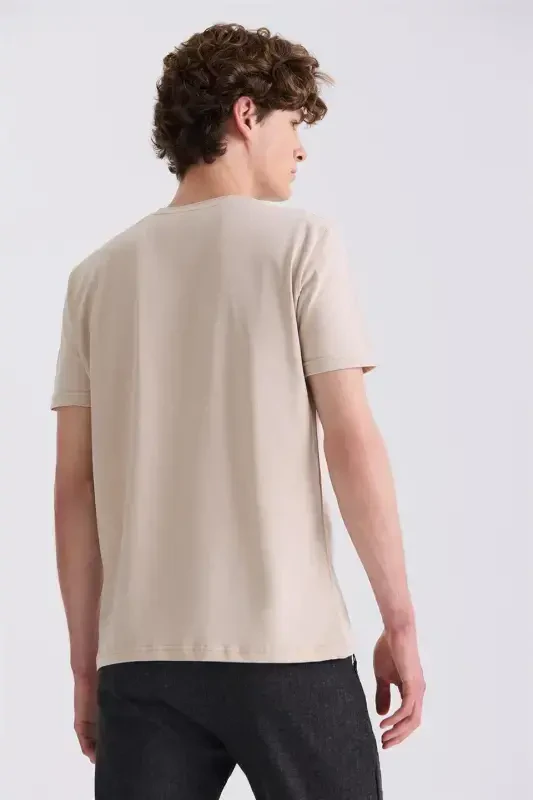 Beige Slim Fit Crew Neck T-Shirt - 4