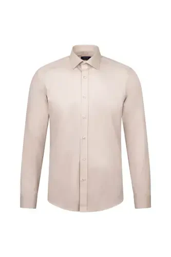 Beige Slim Fit Long Sleeve 100% Cotton Casual Flannel Shirt - 1