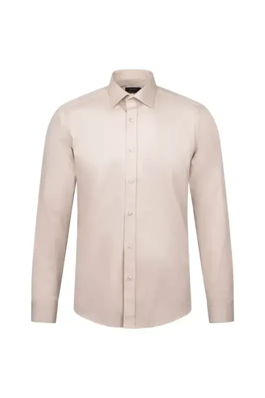 Beige Slim Fit Long Sleeve 100% Cotton Casual Flannel Shirt - 1