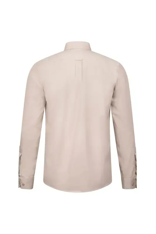 Beige Slim Fit Long Sleeve 100% Cotton Casual Flannel Shirt - 2