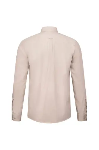 Beige Slim Fit Long Sleeve 100% Cotton Casual Flannel Shirt - 2